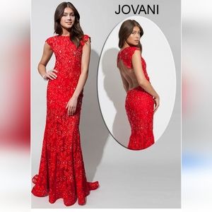 Jovani gorgeous red prom dress with tan underneath. Beading throughout.sz 4